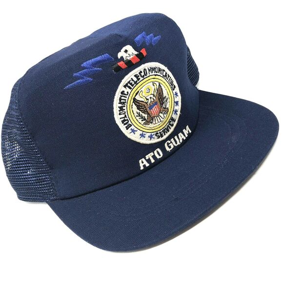 Vtg Diplomatic Telecommunications Service Hat Blue Snapback ATO GUAM US NTS - Picture 1 of 10